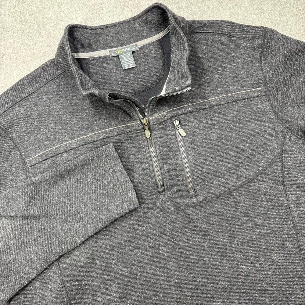 ExOfficio 1/4 Zip Wool Blend Pullover Sweater Mens 2XL Gray Trip'r Dry Travel